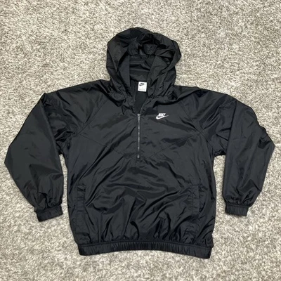 NIKE Pullover Men's Medium Hooded Mesh Lined Windbreaker Half Zip Black - Image 1 of 4