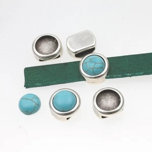 10 Schiebeperlen m. Fassung f. 10mm Cabochons, Metall, DIY Schmuck basteln zm94 - Picture 1 of 10