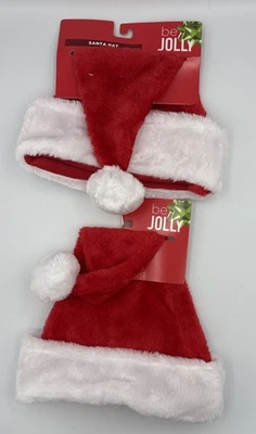 2 Pack Matching 16" Santa Hats ONE SIZE FITS MOST Red Plush White Faux Fur - Image 1 of 2