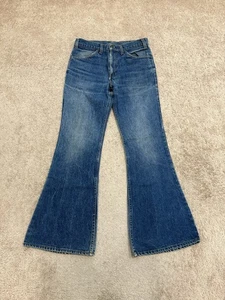 Vintage 1970s Levi’s 684 Orange Tab Bell Bottom 32x33 Flared Denim Dark Jeans - Picture 1 of 8