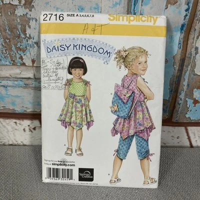 Simplicity 2716 Daisy Kingdom Girl Dress Top Capri Pants Pattern Size 3-8 Uncut - Image 1 of 4