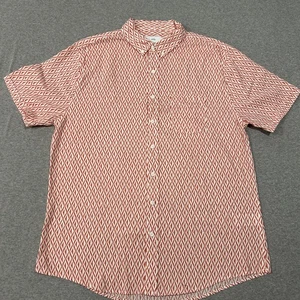 Onia Shirt Linen Blend Men’s Large Orange White Geometric Print Button Down - Picture 1 of 10