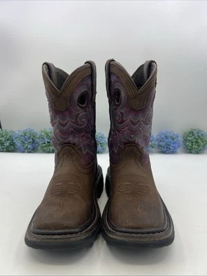 Botas de Vaquero Rocky Niños Talla 8.5M Cuero Marrón Púrpura Buckaroo Foto 1 de 4
