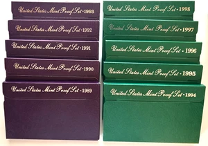 1989s thru 1998s US Mint Proof Sets (10) Complete Sets in OGP, w/COA, Unopened! - Picture 1 of 5