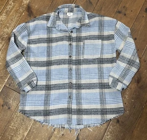 BKE Buckle Medium Boyfriend Blue Plaid Flannel Jacket Shacket Button Pockets - Picture 1 of 8