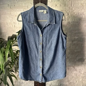 Cherokee Vintage Blue Denim Chambray Sleeveless Button Down Shirt Size 16W - Picture 1 of 4