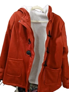 Hooded Jacket Womens XL Red Black Fisherman Clasp Fleece Casual Double Pocket - Picture 1 of 7