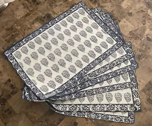 Pier 1 Imports blau & weiß Hand Blockdruck Tischsets 100 % Baumwolle 13” x 19” (6) - Bild 1 von 9