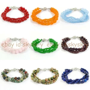 3 Strands 4mm 8mm Round Gems Beads Twisted Bracelet 7.5'' Magnetic Clasp - Picture 1 of 156