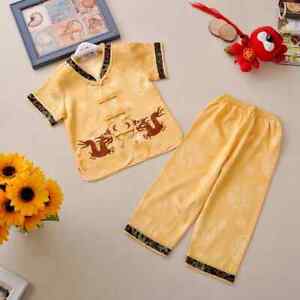 Kids Dragon Embroidered Tang Suit Tops Shirt Pants Children Year Outfits Kung Fu