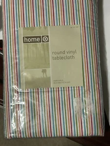 Target Home Multicolor Striped Vinyl Round Tablecloth 60 Diam Polyester Back New - Picture 1 of 2