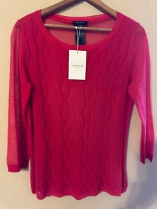 Lafayette 148 Intarsia Double Layer Tango RED Holiday Cable Sweater $698 - M - Picture 1 of 5