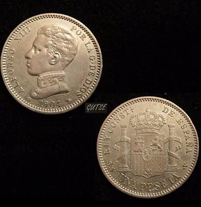 *GUTSE*319-ALFONSO XIII, 1 PESETA 1904*19-04, MADRID SM V, EBC. - Imagen 1 de 1