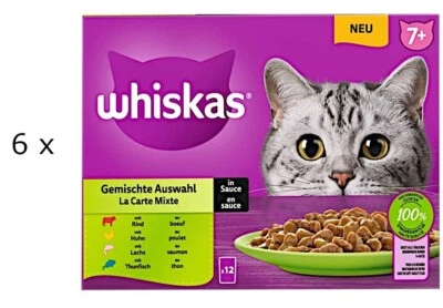 72 x 85 g Whiskas 7+ Gemischte Auswahl Sauce (€5,55/kg) Fisch & Fleisch-Auswahl - Bild 1 von 2