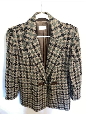 Soft Surroundings Over Coat Womens Sz Large Beige Green Black Houndstooth Cozy - Image 1 of 4