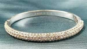 Ann Klein Rhinestone Hinged Silver Tone Bracelet - Picture 1 of 6