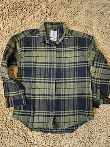 NWT Girls Gap Teen Button Up Flannel Shirt Green Black Size Medium 8 $45 - Picture 1 of 5