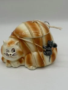 Vtg QQ Quon Quon Japan Orange Striped Cat Mouse String Twine Holder Dispenser - Picture 1 of 12