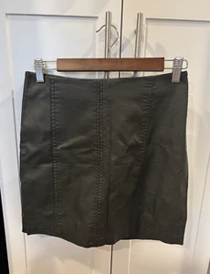 Free People Dark Green Vegan Leather A-line Mini Skirt Women's Size 4 NWT - Picture 1 of 8