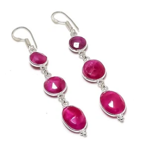 Natural Ruby(Simulated) Gemstone 925 Sterling Silver Jewelry Earring 2.80" m873 - Picture 1 of 5