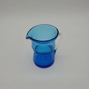 Hand Blown Cobalt Blue Glass Pitcher and Clear Glass Applied Handle - Picture 1 of 9