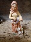 Vintage Homco Figurine Old Lady Woman With Fruit Basket And Dog 1417