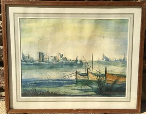 Technique Gemischt: Gouache Und Öl Landschaft Seemann Boot Meer Ozean Sign Roca - Picture 1 of 8
