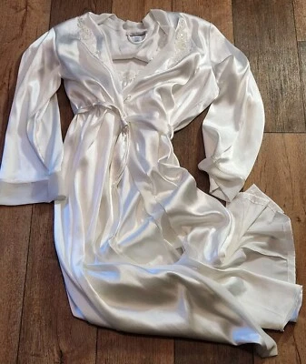 Linea Donatella Camisón Largo Encaje Blanco Imitación Perla Satinado, Conjunto de Bata Talla L Foto 1 de 4
