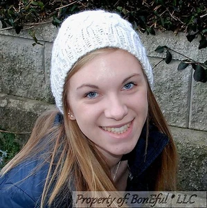 BonEful RTS NEW Boutique WINTER HAT Cream Girl Hipster Crochet Cable Knit Beanie - Picture 1 of 7
