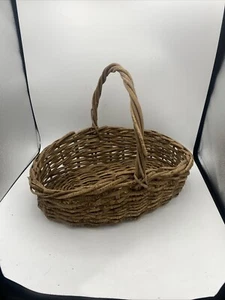 Vintage Delicate Hand Woven Oval Flower/ Harvest Basket With Handle 15"x10”x6” - Picture 1 of 8