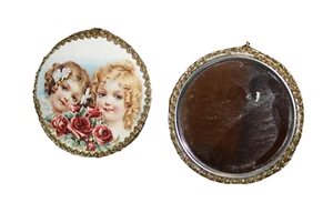Christmas Ornament Victorian Photos Mirror Backs Handmade Gold Trim - Picture 1 of 2
