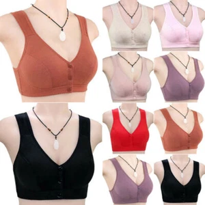 Womans Front Fastening Bra Female Cotton Non Wired Comfort Stretch Vest Bra Top - Picture 1 of 19