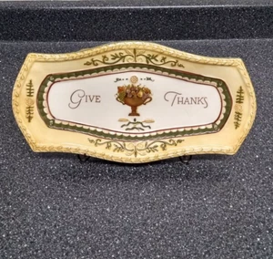 Thanksgiving "Give Thanks" Serving Tray Dish & Display Stand  13X6" - Picture 1 of 9