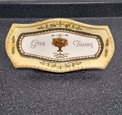 Thanksgiving "Give Thanks" Serving Tray Dish & Display Stand  13X6" - Image 1 of 4