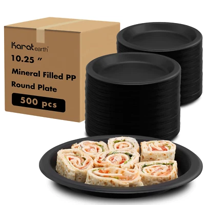 Karat Earth 10.25" Mineral Filled PP Round Plate, Black, 1 compartment - 500 pcs - Image 1 of 4