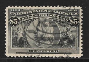 US Scott #245 usado en estado bastante bueno/muy bueno $5 emisión exposición colombiana negra certificado PF - Imagen 1 de 2