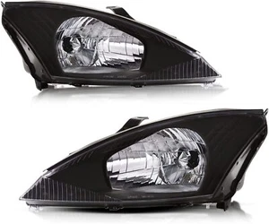 Black Fits 2000-2004 Ford Focus Headlights Head Lamps Left+Right Pair 00-04 - Picture 1 of 4