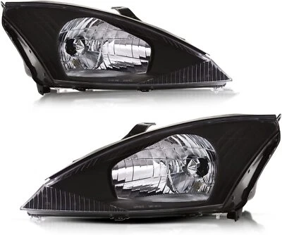 Black Fits 2000-2004 Ford Focus Headlights Head Lamps Left+Right Pair 00-04 - Image 1 of 4