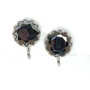 Filigree Faceted Marcasite Silverstone Screw Back Earrings 3/8" - Picture 1 of 3