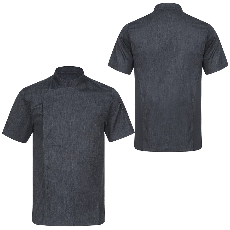 Men&Women's Short Sleeve Chef Coat Stand Collar Jacket Kitchen Shirt Workwear - Image 1 of 4