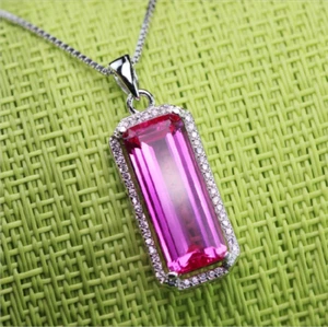 Top Pink Emerald Sapphire Pendant Lab-Created Sterling Silver Sapphire Necklaces - Picture 1 of 6