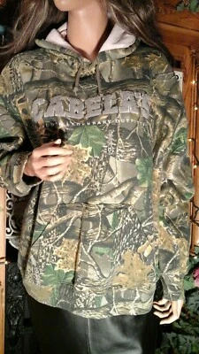 CABELA'S 3D WOMEN'S XL L RANCH HUNTING GREEN & PINK CAMO PULLOVER HOODIE FLEECE - Image 1 of 4