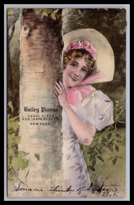 Publicidad BAILEY PIANO Canal Street NUEVA YORK Hermosa Dama Esconder y Buscar pm 1906 - Imagen 1 de 2