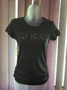 Guess Olive Green T-Shirt Cap Sleeve with Bling Studded Logo Size Small - Picture 1 of 3
