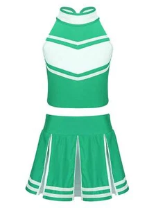 Girls Cheerleader Uniform Cheerleading Costume Mock Neck Crop Top with Skirt Set - Picture 1 of 88