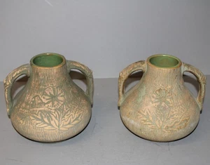 Pair of Red Wing Union Stoneware Brushware Pottery Vases - Picture 1 of 9