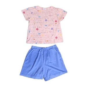 Vintage Fresh Produce Damengröße L Top Shirt Shorts Outfit Set rosa blau Baumwolle USA - Bild 1 von 6