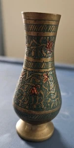 Vintage Mini Brass Vase 3" x 1.25" with Etched Floral Design - Picture 1 of 8