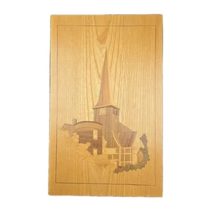 MCM Deutsche Intarsien Wandkunst Kirche & Dorf Szene Intarsien Holz Intarsien 17"×11" - Bild 1 von 7