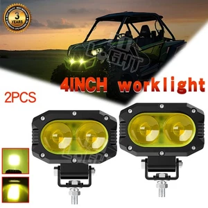 Pair 4inch LED Work Light Yellow Flood Beam Fog Lamp Offroad For Polaris RZR UTV - Picture 1 of 9